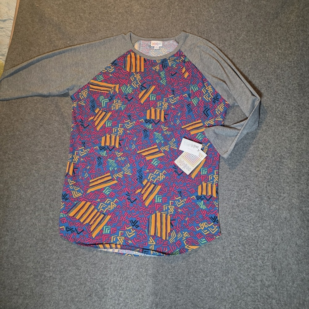 NWT WOMEN'S LULAROE RANDY MULTICOLOR BASEBALL T FUN GEOMETRIC  SIZE LARGE 729